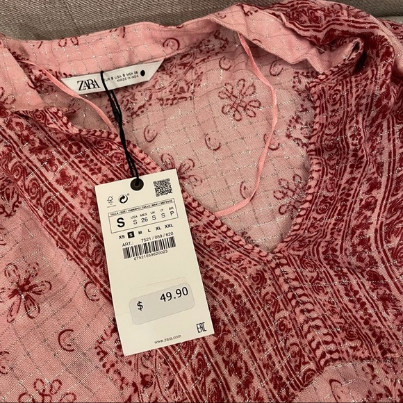 Zara printed midi slit dress size small pink NWT - Picture 15 of 16